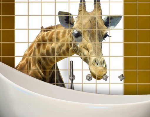 Adesivi per piastrelle con animali Giraffa curiosa