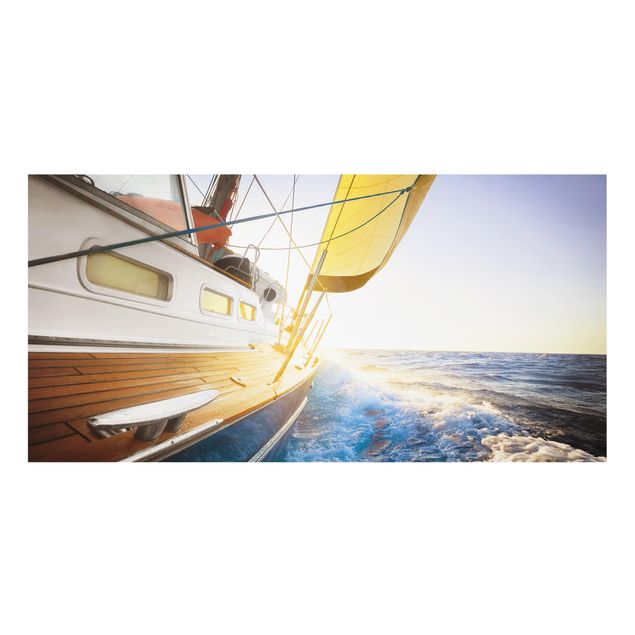Paraschizzi cucina vetro Barca a vela sull'oceano blu in pieno sole