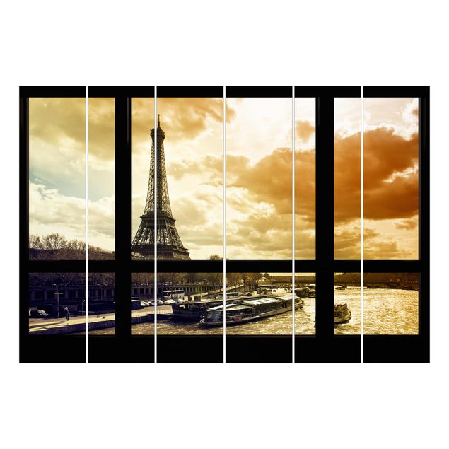 Tenda rigida scorrevole Vista dalla finestra - Parigi Torre Eiffel al tramonto