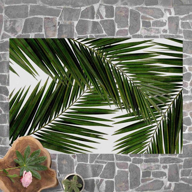 tappeto design moderno Vista attraverso le foglie di palma verde