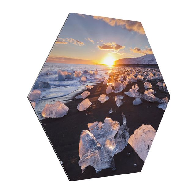 Quadri moderni per arredamento Pezzi di ghiaccio sulla spiaggia in Islanda