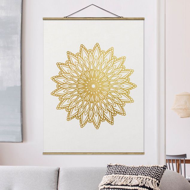 Quadro moderno Mandala Sole Illustrazione Oro Bianco