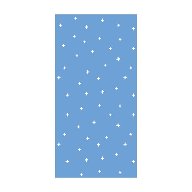 tappeto blu soggiorno Croci bianche disegnate su sfondo blu