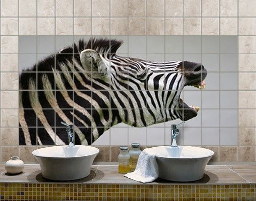 Adesivi per piastrelle con animali Zebra ruggente