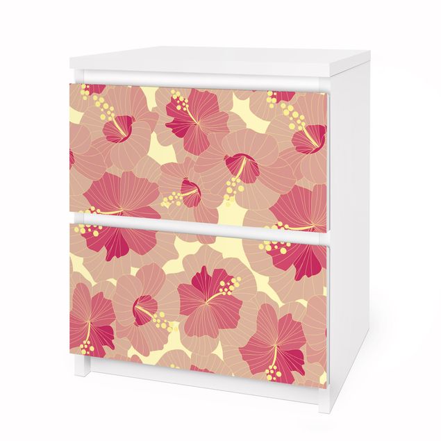 Carta adesiva per mobili IKEA - Malm Cassettiera 2xCassetti - Yellow hibiscus flower pattern