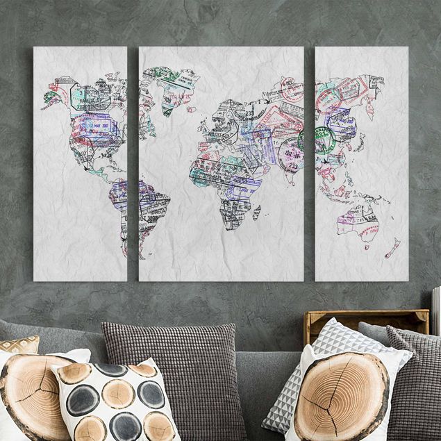 Quadro su tela componibile Timbro per passaporto mappa del mondo