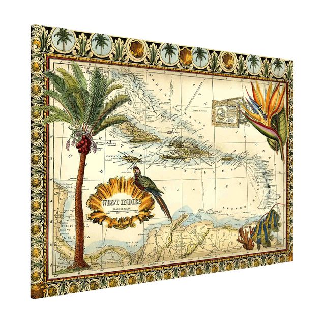 Quadro paesaggio Mappa tropicale vintage delle Indie Occidentali