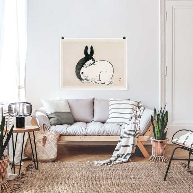 Quadro vintage Disegno vintage asiatico di due coniglietti