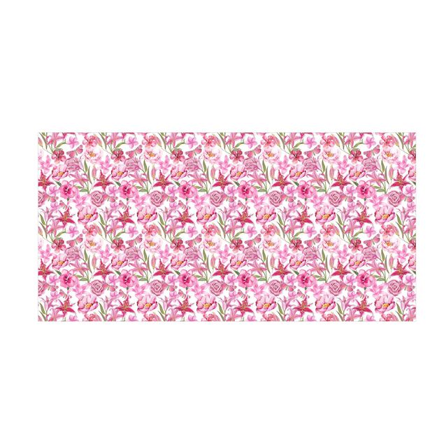 tappeto rosa cipria Fiori rosa con farfalle