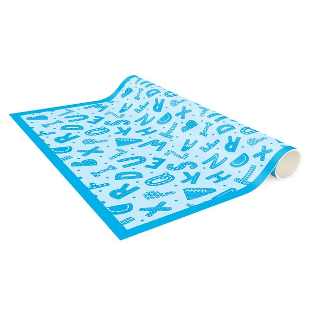 tappeti blu Alfabeto con cuori e puntini in blu con cornice