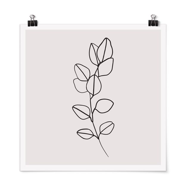 Quadri fiori Line Art - Ramo di foglie in bianco e nero