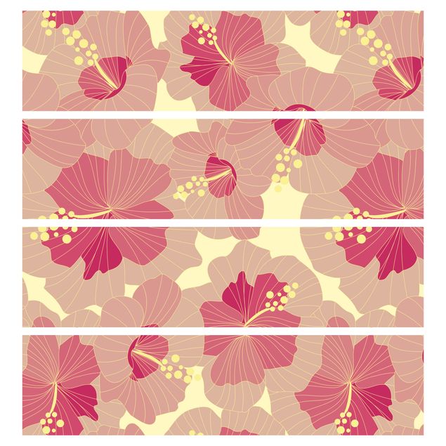 Carta adesiva per mobili IKEA - Malm Cassettiera 4xCassetti - Yellow hibiscus flower pattern
