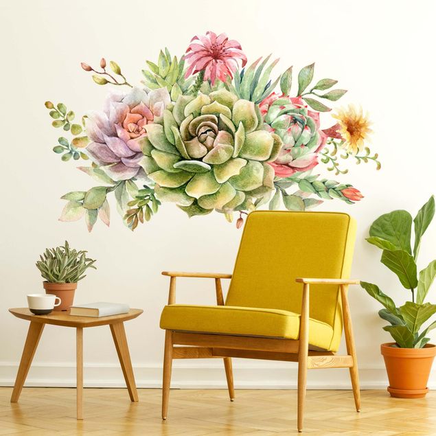 Adesivi murali piante Bouquet di succulente ad acquerello XXL