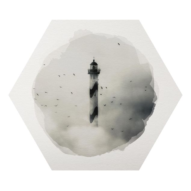 Quadri in bianco e nero Acquerelli - Faro nella nebbia
