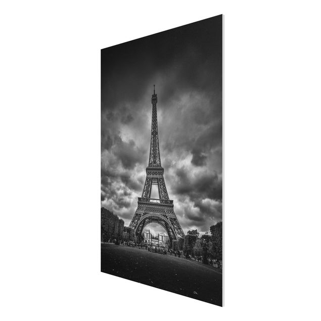 Quadri moderni bianco e nero Torre Eiffel davanti alle nuvole in bianco e nero