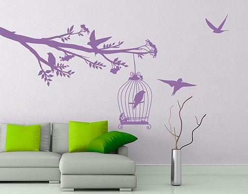 Adesivo murale albero No.RS51 Uccelli che sgranocchiano bacche