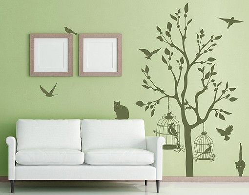 Adesivi murali alberi N.RS57 Gatti e uccelli II