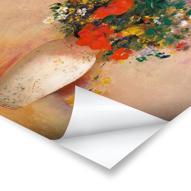Stampe Odilon Redon - Vaso con fiori (sfondo rosato)