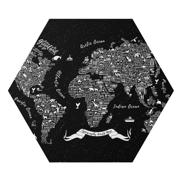 Quadri stampe Tipografia - Mappa del mondo nero