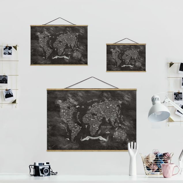 Foto su tessuto da parete con bastone - Chalk Tipografia Mappa del mondo - Orizzontale 2:3