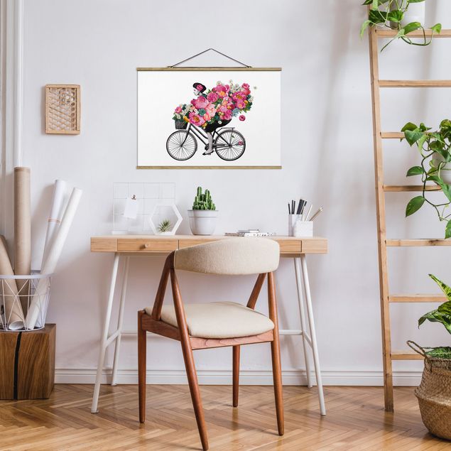 Riproduzioni quadri Illustrazione - Donna in bicicletta - Collage di fiori colorati