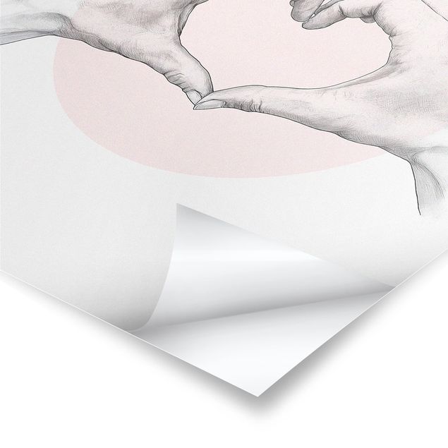 Stampe poster Illustrazione - Cuore Mani Cerchio Rosa Bianco