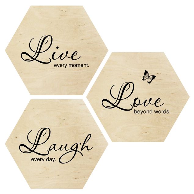 Esagono in legno - Live Laugh Love
