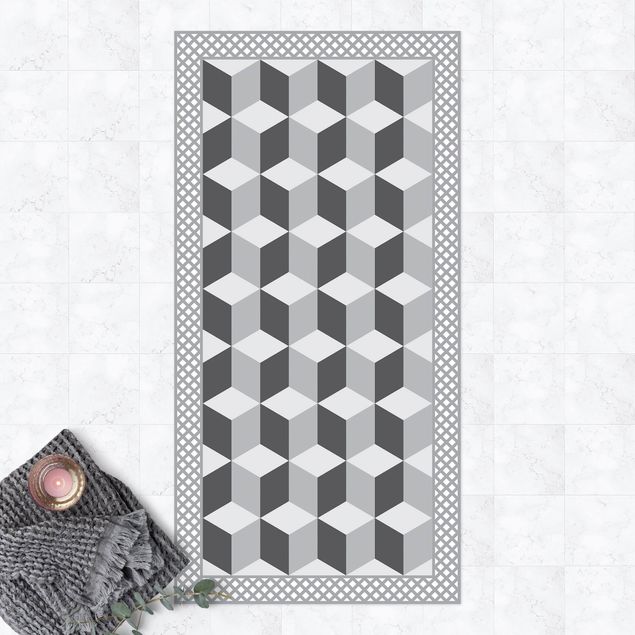 tappeto per terrazzo esterno Piastrelle geometriche Illusione di scale in grigio con bordo