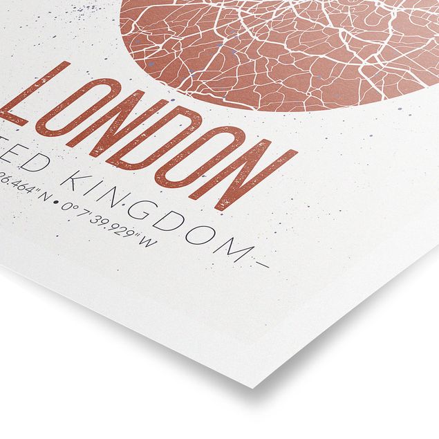 Poster bianco e nero Mappa della città di Londra - Retrò