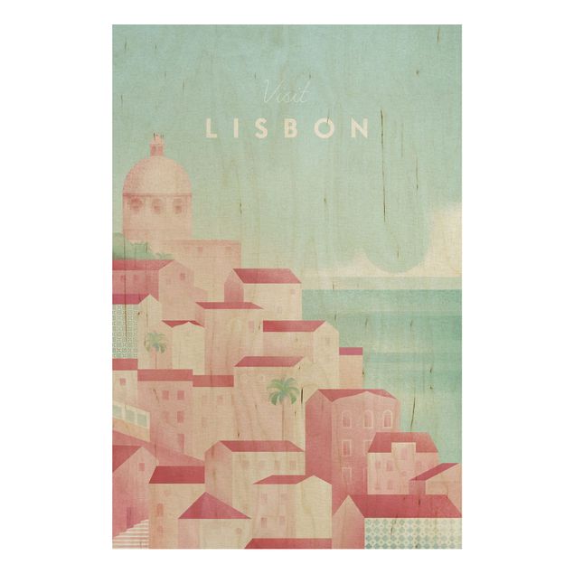 Quadri in legno con architettura e skylines Poster di viaggio - Lisbona