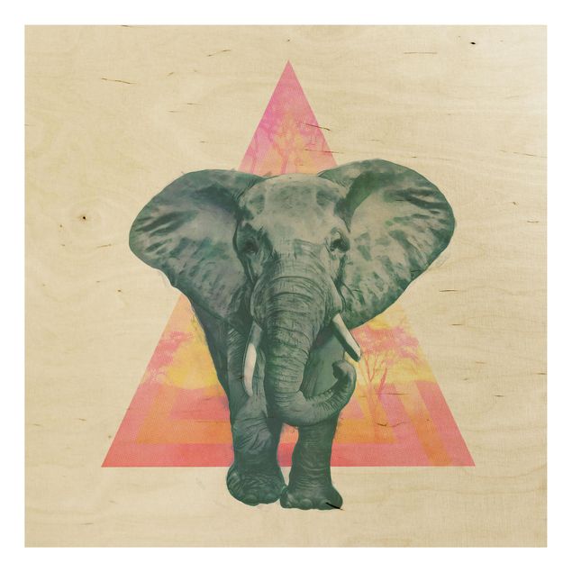 Stampe su legno Illustrazione - Elefante fronte triangolo pittura