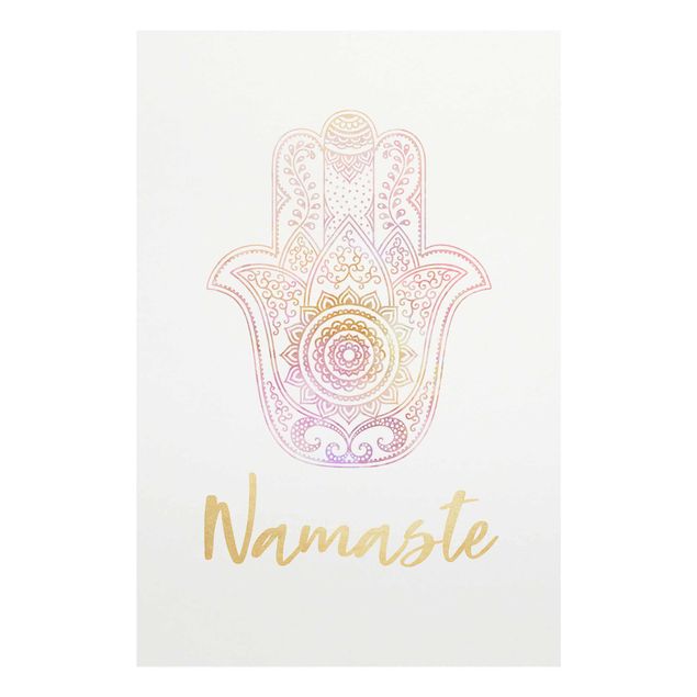 Magnettafel Glas Mano Hamsa - Illustrazione Namaste Oro Rosa Chiaro