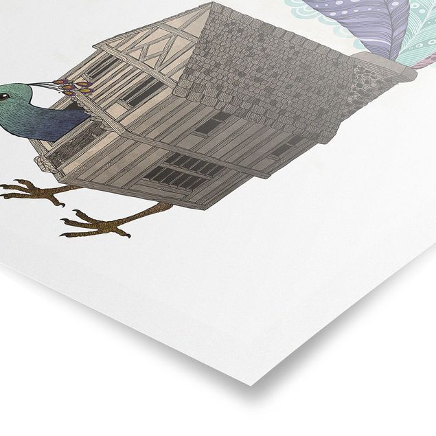 Quadri Laura Graves Art Illustrazione - Casetta per uccelli con piume