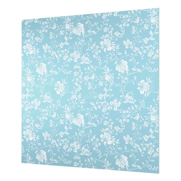 Paraschizzi in vetro - Viticcio floreale su sfondo blu - Quadrato 1:1