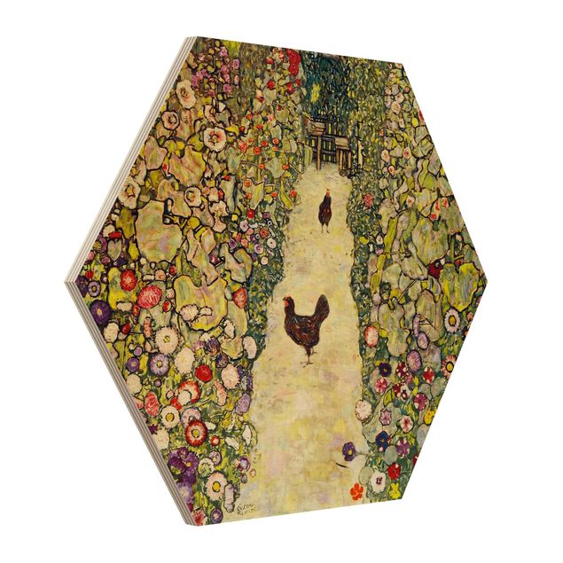Quadri in legno con fiori Gustav Klimt - Sentiero del giardino con galline