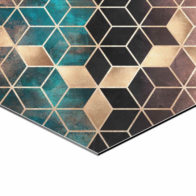 Esagono in Alluminio Dibond - Elisabeth Fredriksson - Turquoise Geometria Golden Art Deco Set