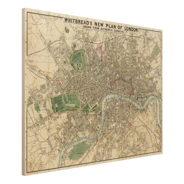 Quadri in legno con architettura e skylines Mappa vintage Londra
