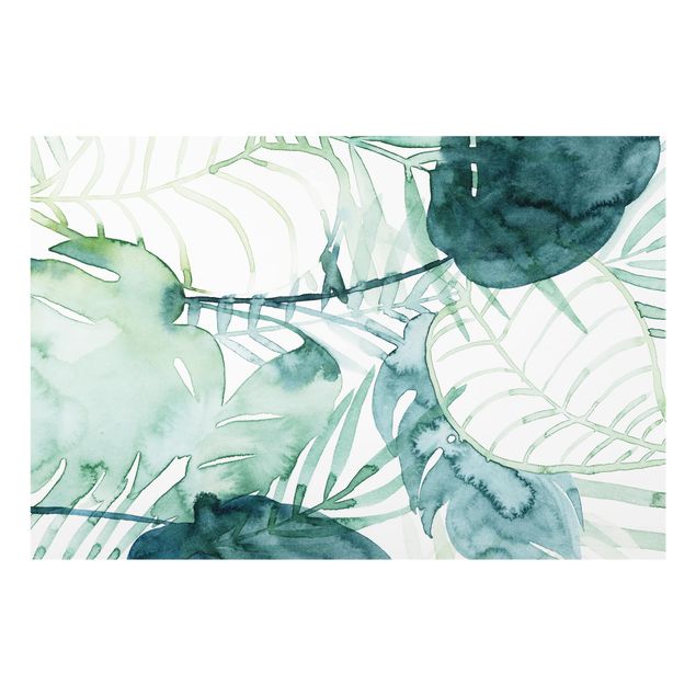 Paraschizzi cucina vetro Fronde di palma colorate ad acqua II