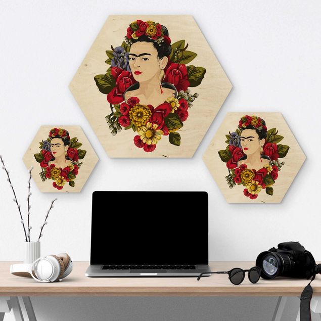 Esagono in legno - Frida Kahlo - Roses