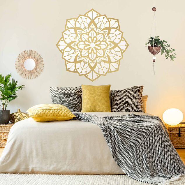 Disegni adesivi per pareti Disegno floreale mandala oro bianco