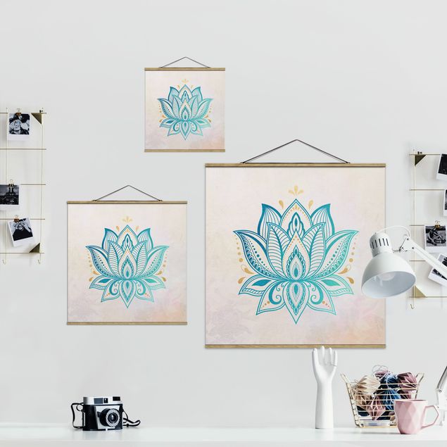 Stampe Illustrazione di loto Mandala Oro Blu