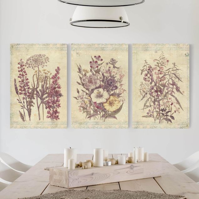 Quadro su tela componibile Trio di fiori vintage