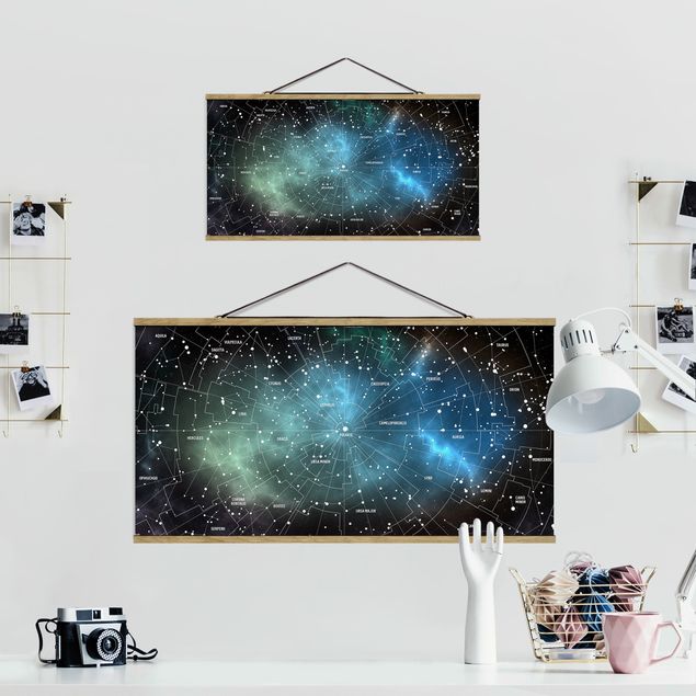 Foto su tessuto da parete con bastone - Costellazioni Mappa Galaxy Nebbia - Orizzontale 1:2
