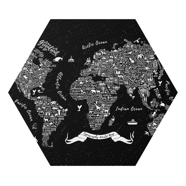 Stampe Tipografia - Mappa del mondo nero