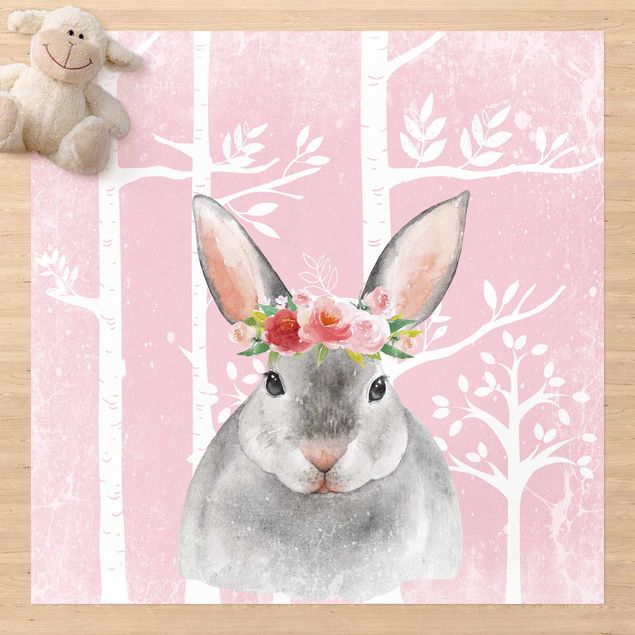 tappeto per esterno Coniglio acquerello rosa chiaro