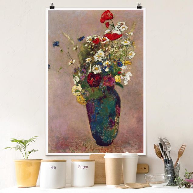 Stampe quadri famosi Odilon Redon - Vaso di fiori con papaveri