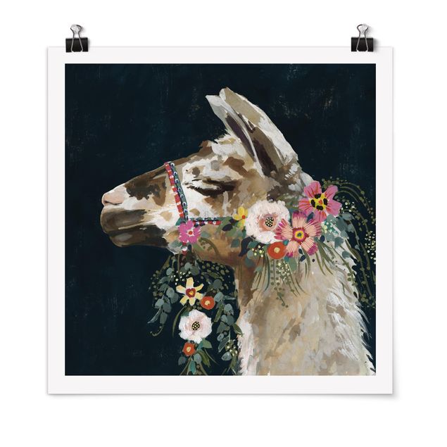 Quadri con animali Lama con decorazione floreale II