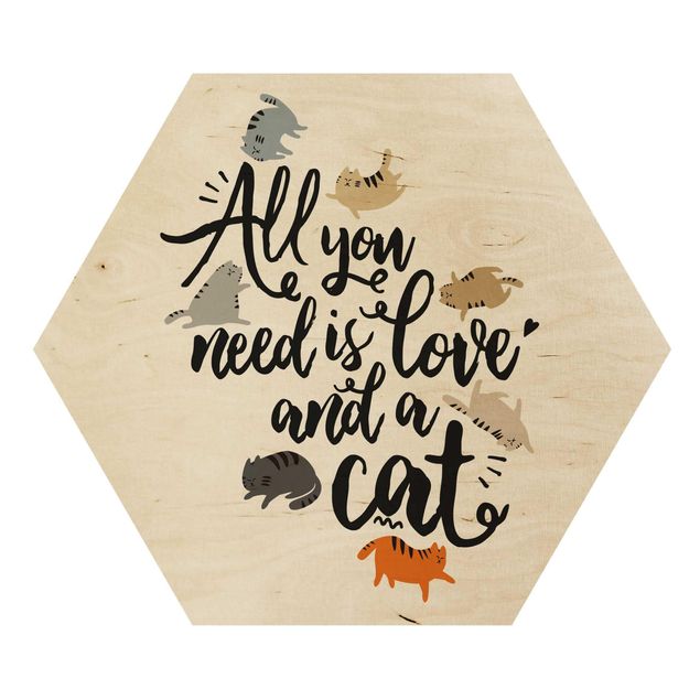 Esagono in legno - All You Need Is Love e un gatto