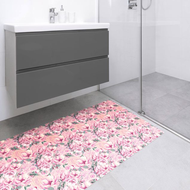 tappeto moderno Sogno floreale rosato di rose in acquerello