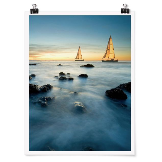 Poster spiaggia mare Barche a vela sull'oceano